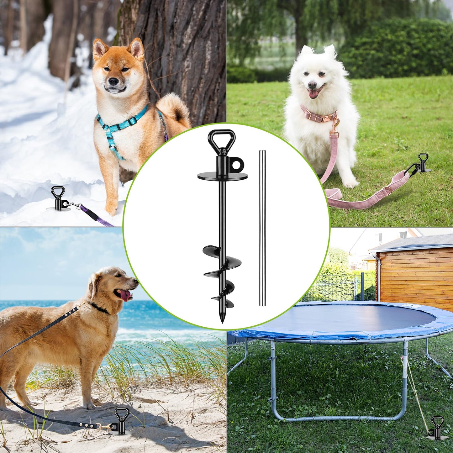 SELEWARE Dog Tie Out Stake Outdoor Anti-Rust Ground Anchor for Large Dogs up to 220 lbs, Free Swivel Dog Stake Dog Camping Gear Twist Rod Included