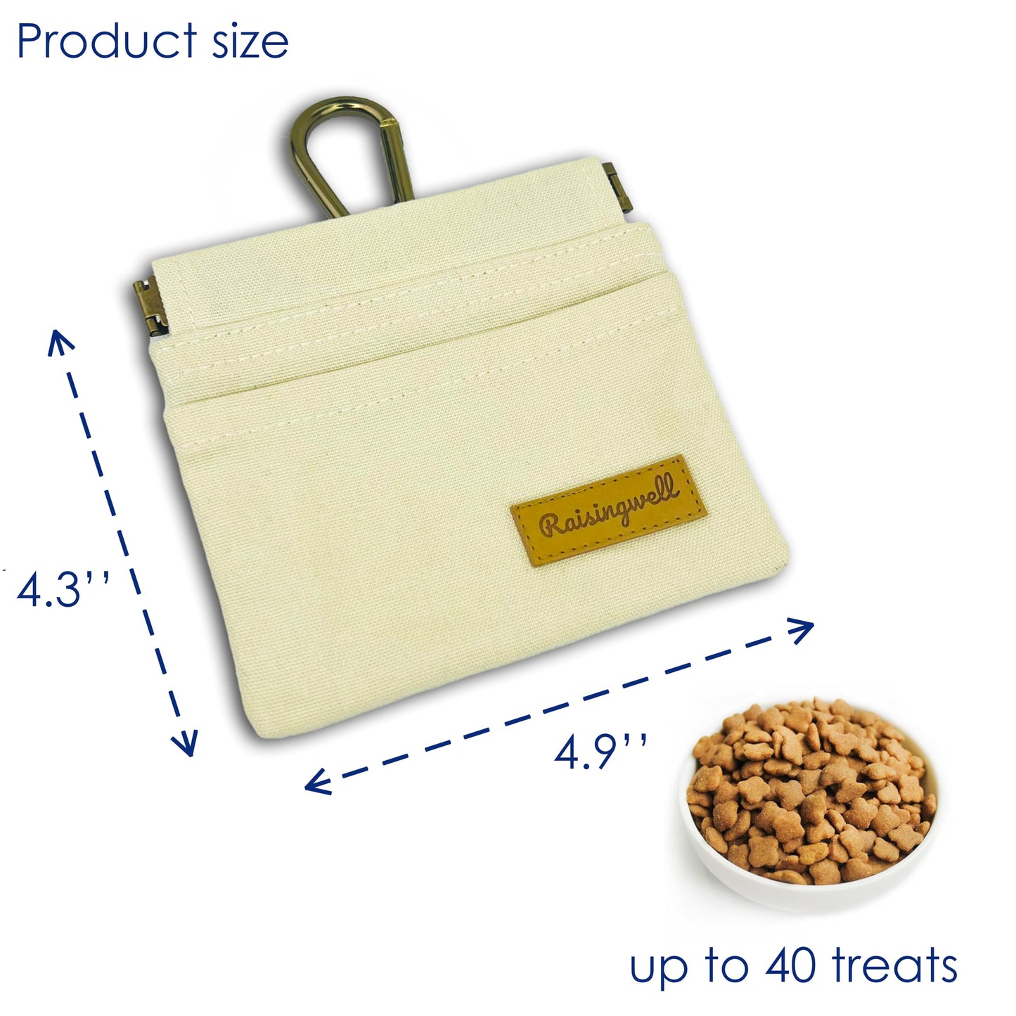 Raisingwell Dog Treat Pouch, Lvory Pocket Sized Pet Training Pouch, Cotton Fabric, Hand Free Dog Walking Bag with Carabiner, Self-Closing Pet Feed Snack Reward, for Puppy Travel or Outdoor Use