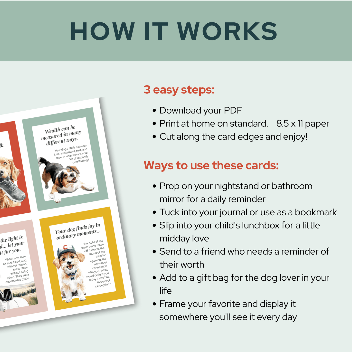 "Your Dog Doesn't Know How the Walk Ends" — Affirmation Card Set 4 cards | 1 printable page