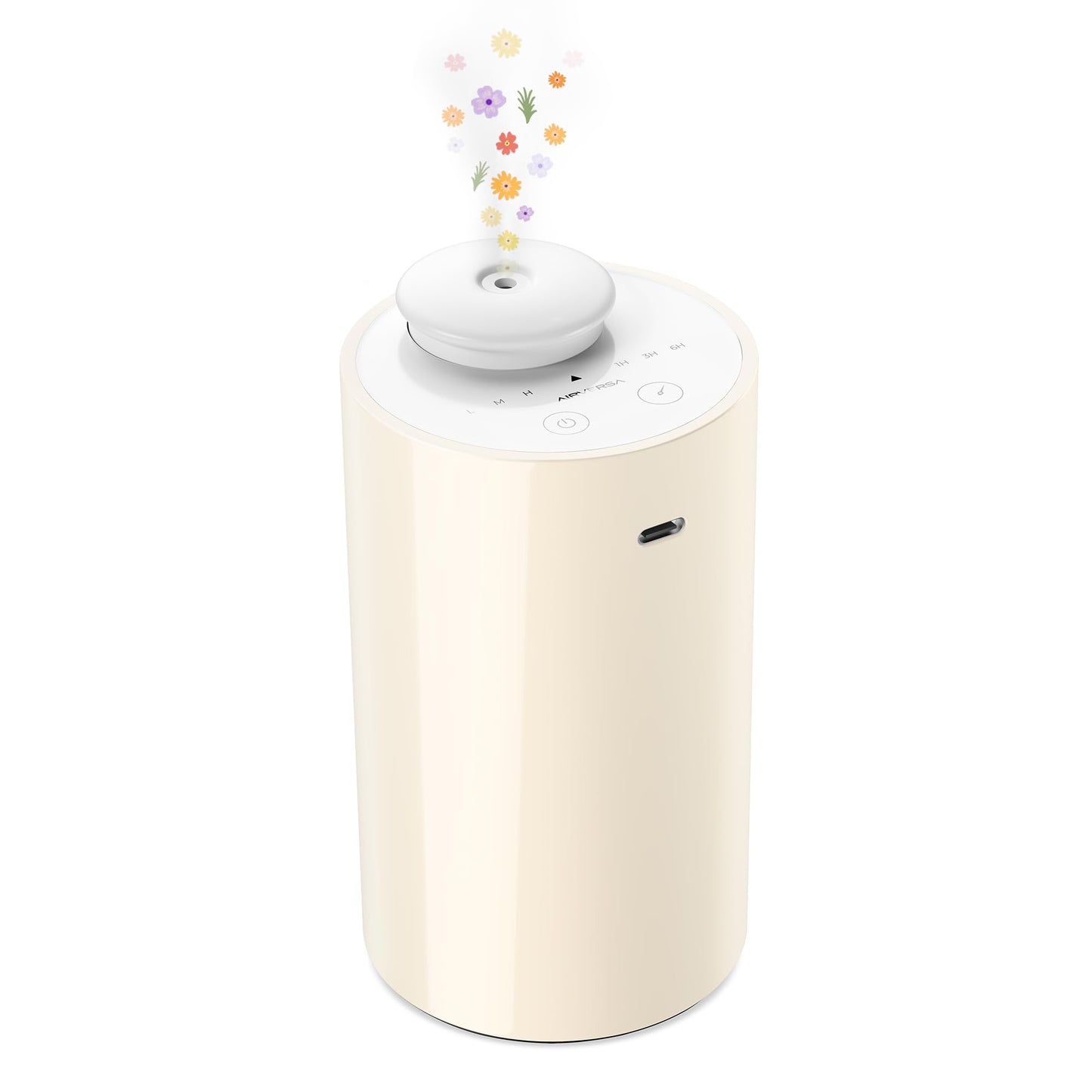 Airversa Waterless Diffuser for Essential Oil, Battery Operated Nebulizer, 0.7 Fl.Oz./ 20mL Capacity, Mini Scent Air Machine, 3 Countdown Timers & Mist Levels for Home, Room, Car, Office - AN6 Yogurt