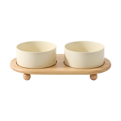 Havniva Ceramic Elevated Dog Bowls, Food and Water Bowls for Dogs, Puppy, Raised Dog Dish, Pet Feeder(6inch, 2 x Beige + Stand)