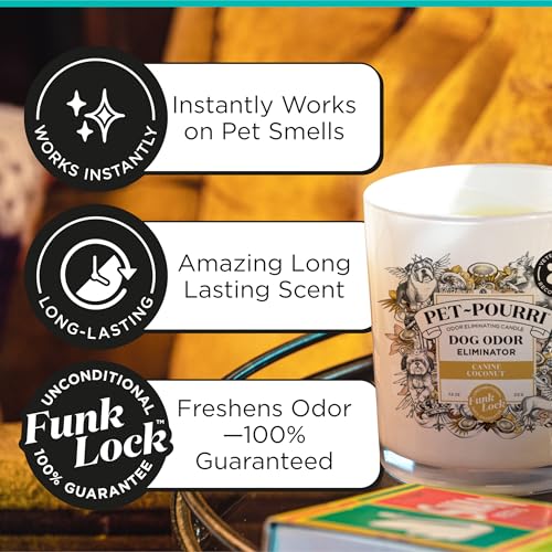 Pet-Pourri Canine Coconut Dog Deodorizer Candle – Puppy & Dog Safe – Plant Based Ingredients & Wax – Vet Approved – Aromatherapy & Air Freshener for Pet Odor – Scented with Bamboo, Jasmine & Pear