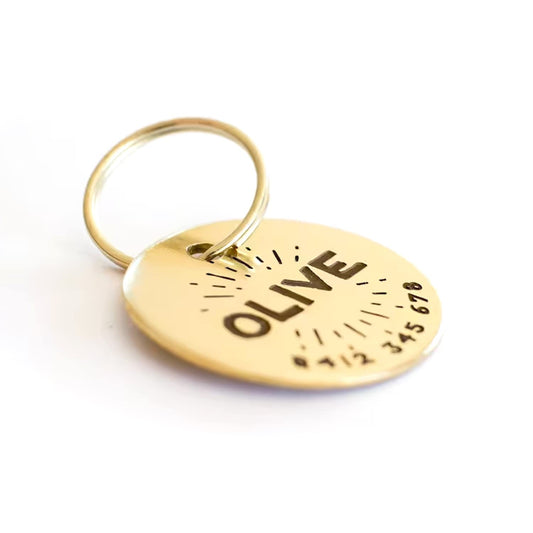 Engraved Dog Tag Brass Dog ID Tag Personalized Dog Tags Engraved For Pets, Cute Cat & Dog Name Tags Custom Pattern Engraved Round