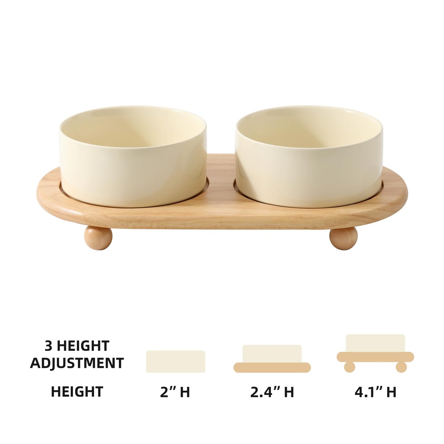 Havniva Ceramic Elevated Dog Bowls, Food and Water Bowls for Dogs, Puppy, Raised Dog Dish, Pet Feeder(6inch, 2 x Beige + Stand)