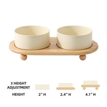 Havniva Ceramic Elevated Dog Bowls, Food and Water Bowls for Dogs, Puppy, Raised Dog Dish, Pet Feeder(6inch, 2 x Beige + Stand)
