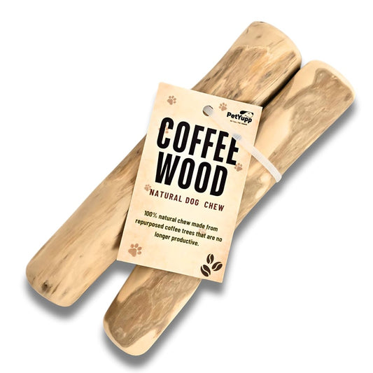 PetYupp Natural Coffee Wood Dog Chew Medium, 2 Count - Promotes Dental Health, Reduces Tartar & Chewing Exercise for Aggressive Chewers, Small, Medium & Large Dogs - Safe Chew Toy for Puppy