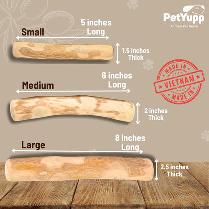 PetYupp Natural Coffee Wood Dog Chew Medium, 2 Count - Promotes Dental Health, Reduces Tartar & Chewing Exercise for Aggressive Chewers, Small, Medium & Large Dogs - Safe Chew Toy for Puppy