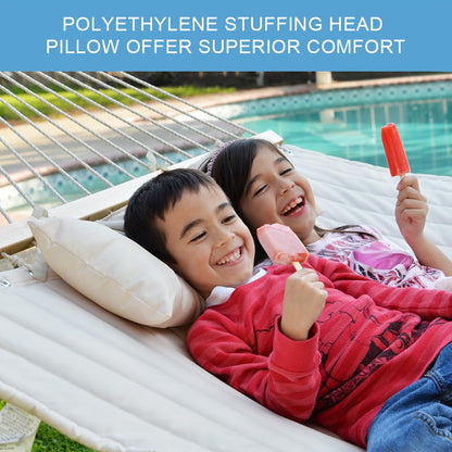 Lazy Daze Hammocks 12 FT Double Quilted Fabric Hammock with Spreader Bars and Detachable Pillow, 2 Person Hammock for Outdoor Patio Backyard Poolside, 450 LBS Weight Capacity, Natural