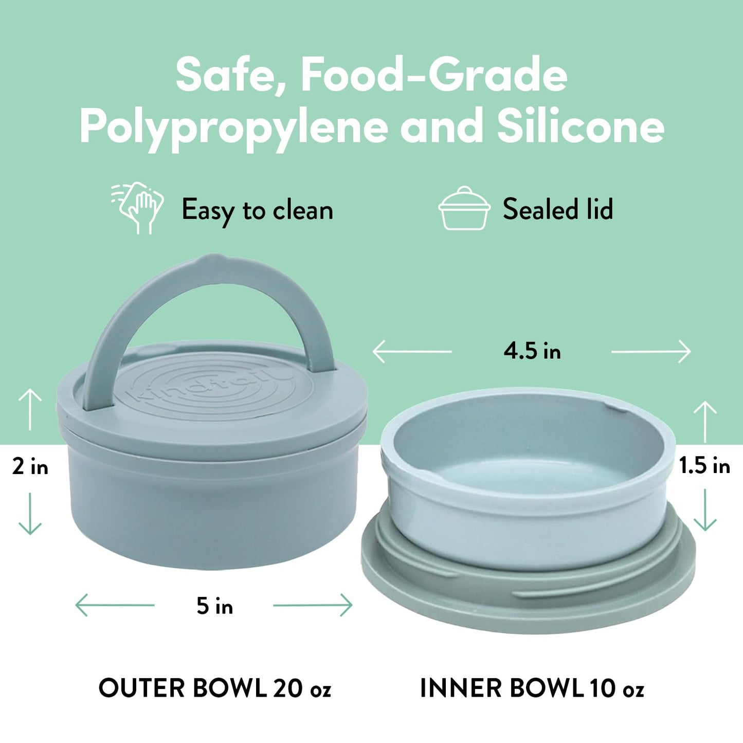 KindTail Dog Travel Bowls - Set of 2 Portable Pet Food & Water Dishes with Lid & Handle - Each Nesting Container Includes a Non-Slip Silicone Base - Microwave & Dishwasher Safe - BPA & Toxin-Free