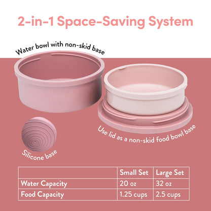 KindTail Dog Travel Bowls - Set of 2 Portable Pet Food & Water Dishes with Lid & Handle - Each Nesting Container Includes a Non-Slip Silicone Base - Microwave & Dishwasher Safe - BPA & Toxin-Free