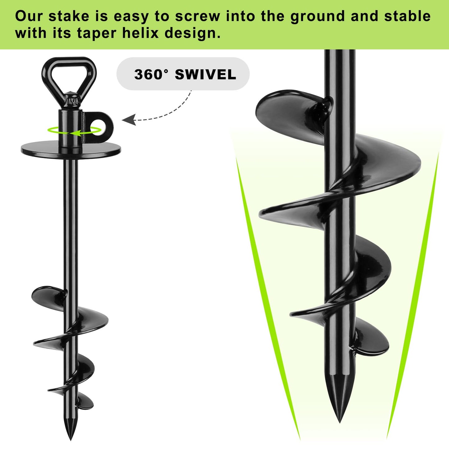 SELEWARE Dog Tie Out Stake Outdoor Anti-Rust Ground Anchor for Large Dogs up to 220 lbs, Free Swivel Dog Stake Dog Camping Gear Twist Rod Included