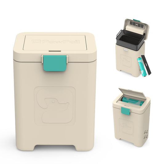 PawPail Pet Waste Station, Heavy Duty Outdoor Dog Poop Trash Can with Carbon Air Filter & DualVent Odor Control, UV & Weather Resistant | Includes 200 Pet Waste Bags