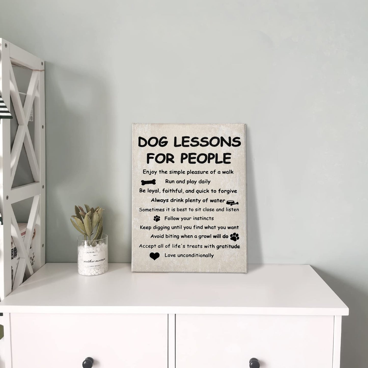 PHAMTE Funny Dog Lessons For People Wall Art,Funny Dog Saying Print Framed Canvas Painting Artwork Home Bedroom Living Room Girls Room Decor（11x14 Inch）