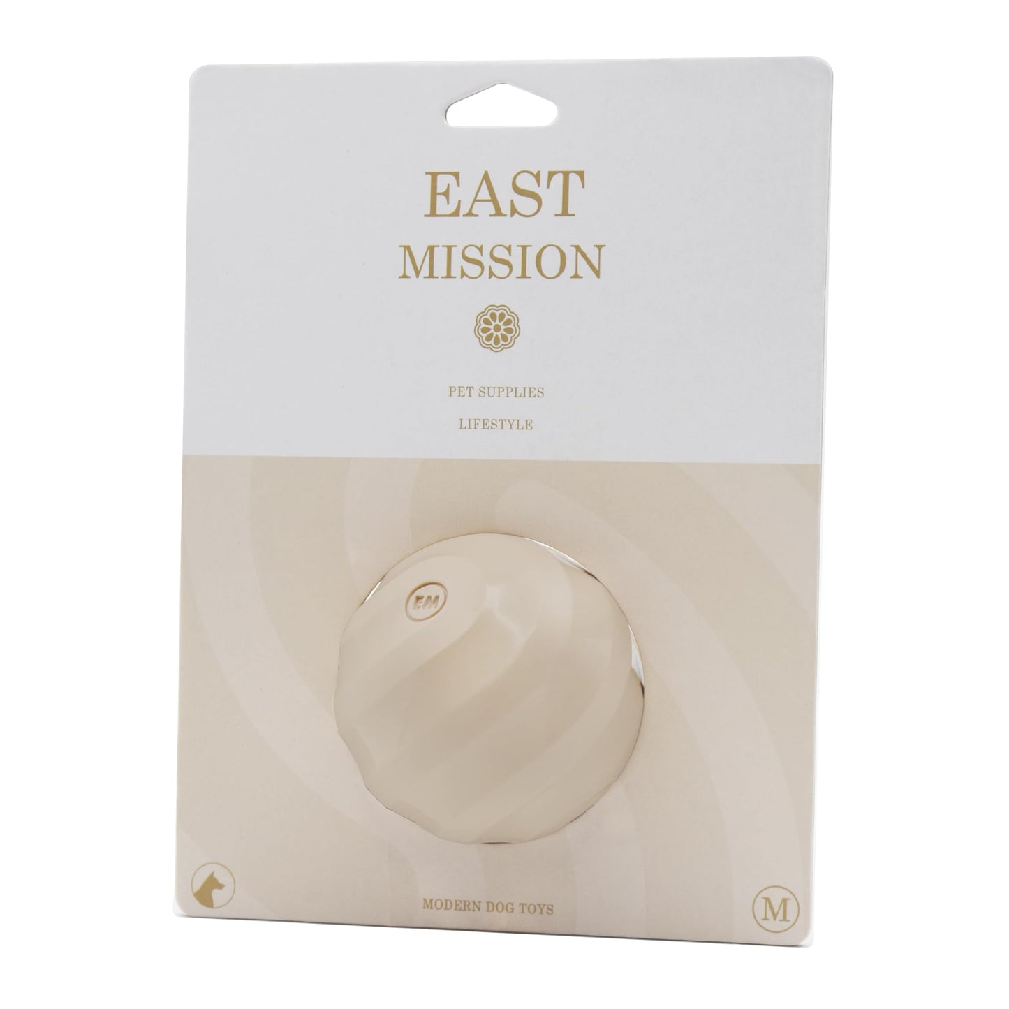East Mission Single, Aesthetic Fetch & Play Dog Ball Toy with Beef Flavor and Squeaker, Natural Rubber/Latex, Medium Sized (2.5”) Neutral Colors (Beige)
