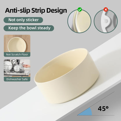 Havniva Ceramic Elevated Dog Bowls, Food and Water Bowls for Dogs, Puppy, Raised Dog Dish, Pet Feeder(6inch, 2 x Beige + Stand)