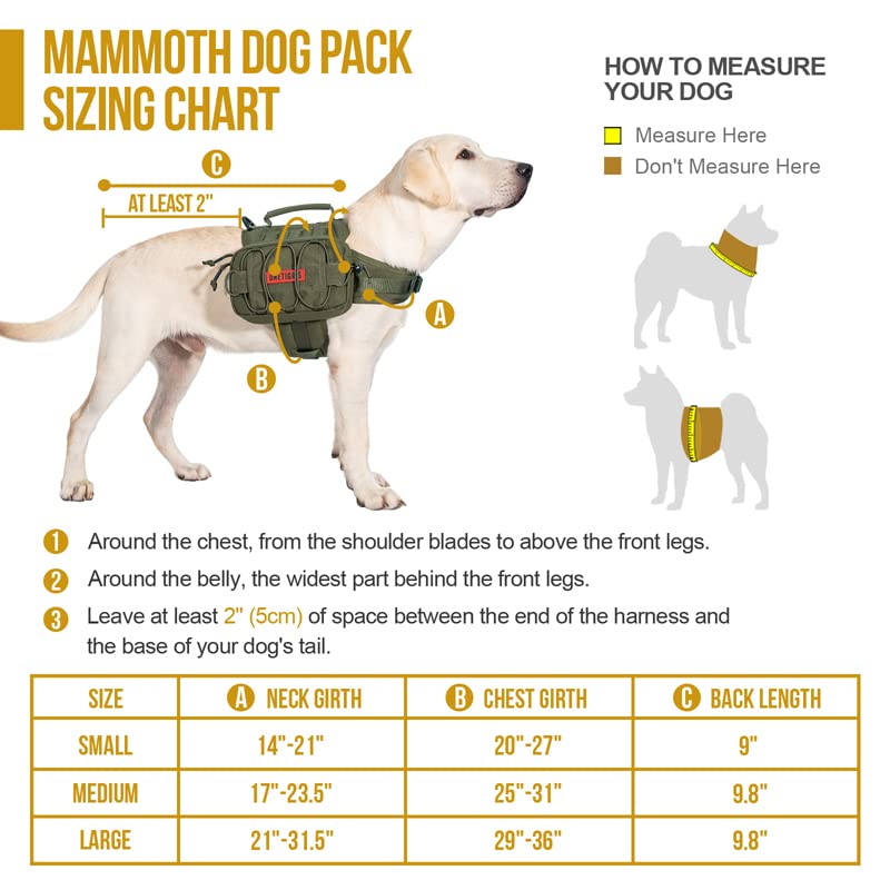 OneTigris Dog Backpack for Hiking Nylon Dog Harness Backpack with Side Pockets for Large Dog with 17"-23.5" Neck Girth and 25"-31" Chest Girth (Green, Medium)