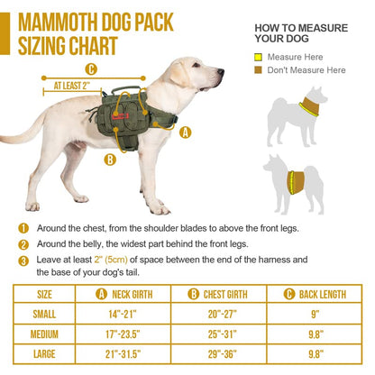 OneTigris Dog Backpack for Hiking Nylon Dog Harness Backpack with Side Pockets for Large Dog with 17"-23.5" Neck Girth and 25"-31" Chest Girth (Green, Medium)