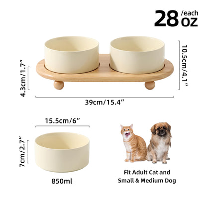 Havniva Ceramic Elevated Dog Bowls, Food and Water Bowls for Dogs, Puppy, Raised Dog Dish, Pet Feeder(6inch, 2 x Beige + Stand)