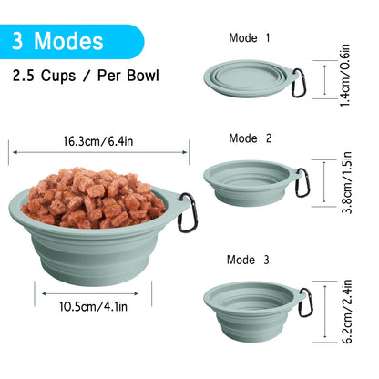 PetBonus 2-Pack Silicone Collapsible Dog Bowls, BPA Free Dishwasher Safe, Portable Foldable Expandable Travel Bowl, Food Water Feeding Cup Dish for Dogs Cats with 2 Carabiners (Turquoise, Tan)