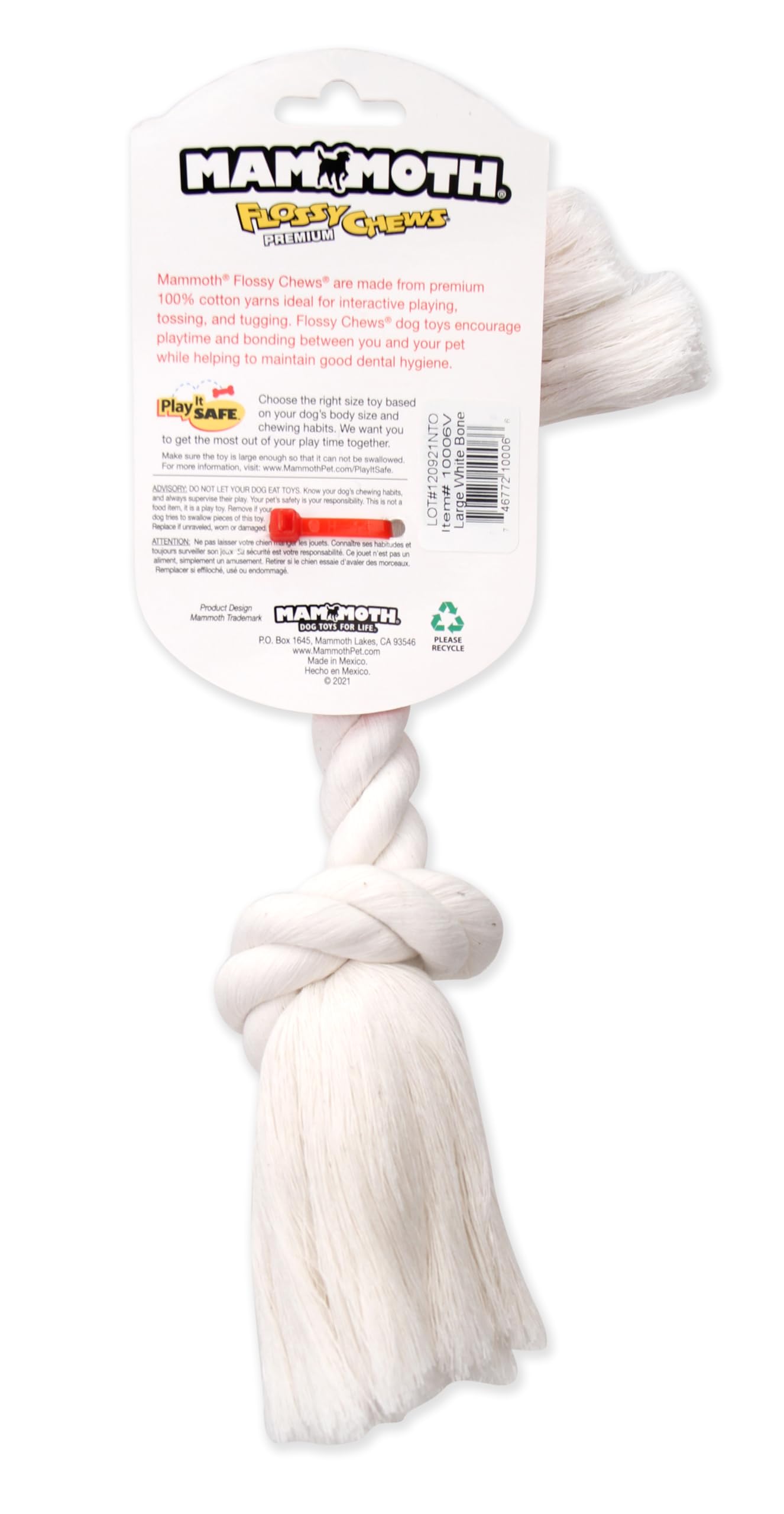 Mammoth Pet Products Dog,Flossy Chews 100-Percent Cotton White Rope Bone, Large, 14-Inch (10006V)