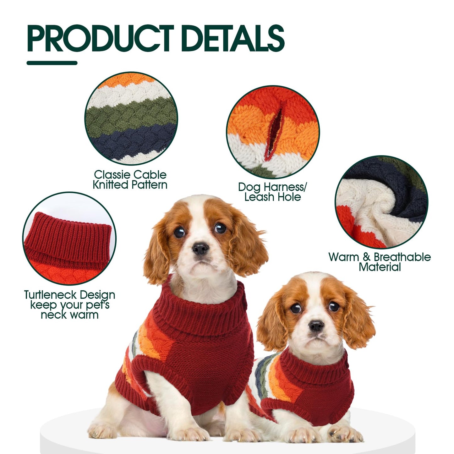 Kuoser Dog Sweater, Thermal Knitted Winter Clothes for Large Dogs, Dog Christmas Sweater Turtleneck Knitwear for Fall Winter, Warm Sweaters for Dogs, Puppy Holiday Pullover Pet Outfit, Red 2XL