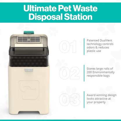 PawPail Pet Waste Station, Heavy Duty Outdoor Dog Poop Trash Can with Carbon Air Filter & DualVent Odor Control, UV & Weather Resistant | Includes 200 Pet Waste Bags