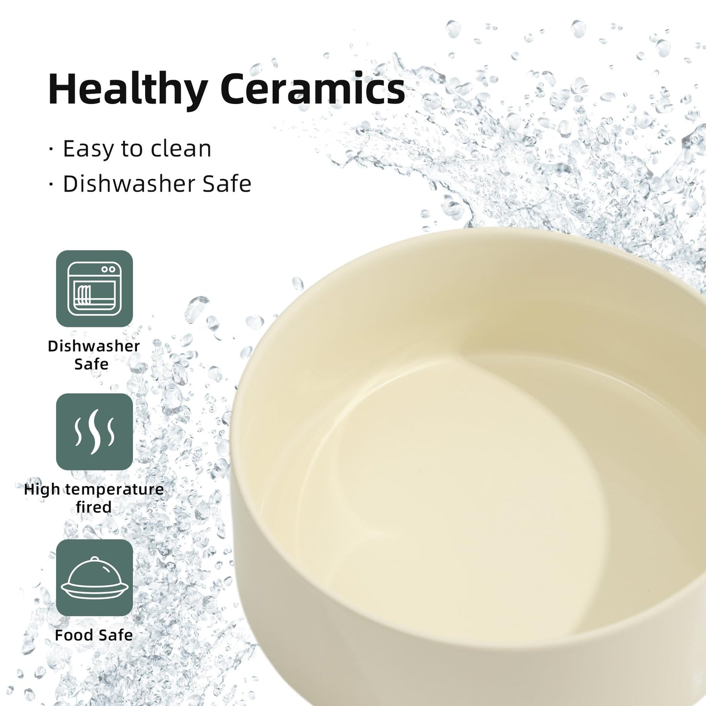 Havniva Ceramic Elevated Dog Bowls, Food and Water Bowls for Dogs, Puppy, Raised Dog Dish, Pet Feeder(6inch, 2 x Beige + Stand)