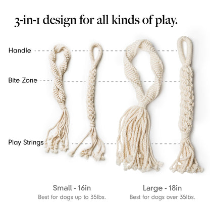 LAY LO Natural Cotton Dog Rope Toys | 18 inch 2-Pack | for Medium and Large Dogs | Includes Live Dog Trainer Support | Durable & Eco-Friendly | Unique Boho Designs with Handle | Puppy Teething Toy