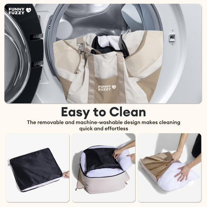 FUNNY FUZZY Waterproof Dog Car Seat for Small & Medium Dogs Up to 35lbs, Detachable & Washable Pet Booster Seat with Leash, Thick Cushion, Storage Pockets & Adjustable Straps (Beige)