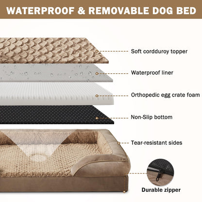 INVENHO Orthopedic Dog Beds Large Sized, XL Washable Dog Sofa with Egg-Crate Foam, Waterproof Lining and Non-Skid Bottom