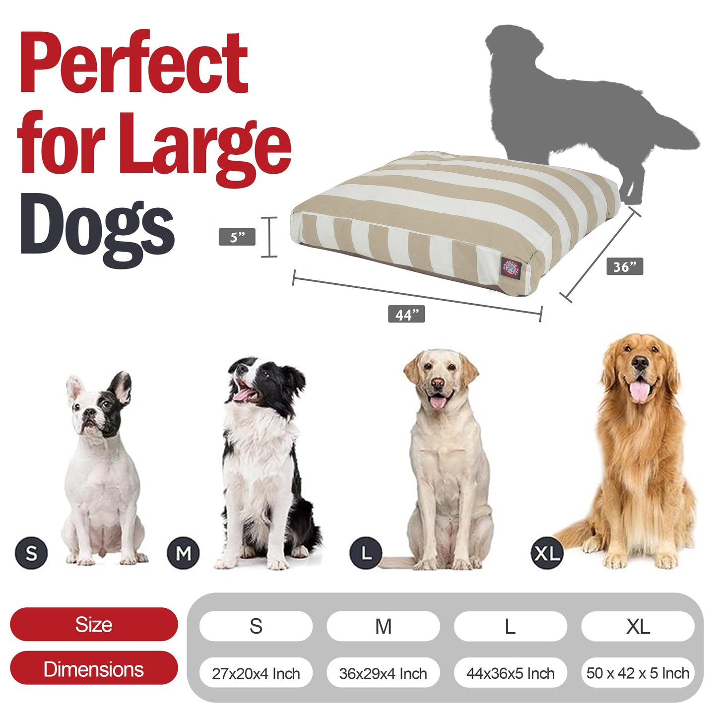 Majestic Pet Rectangle Large Dog Bed Washable – Non Slip Comfy Pet Bed – Dog Crate Bed with Removable Washable Cover – Dog Kennel Bed for Sleeping - Dog Bed Large Breed 44x36x5 Inch – Sand Beige