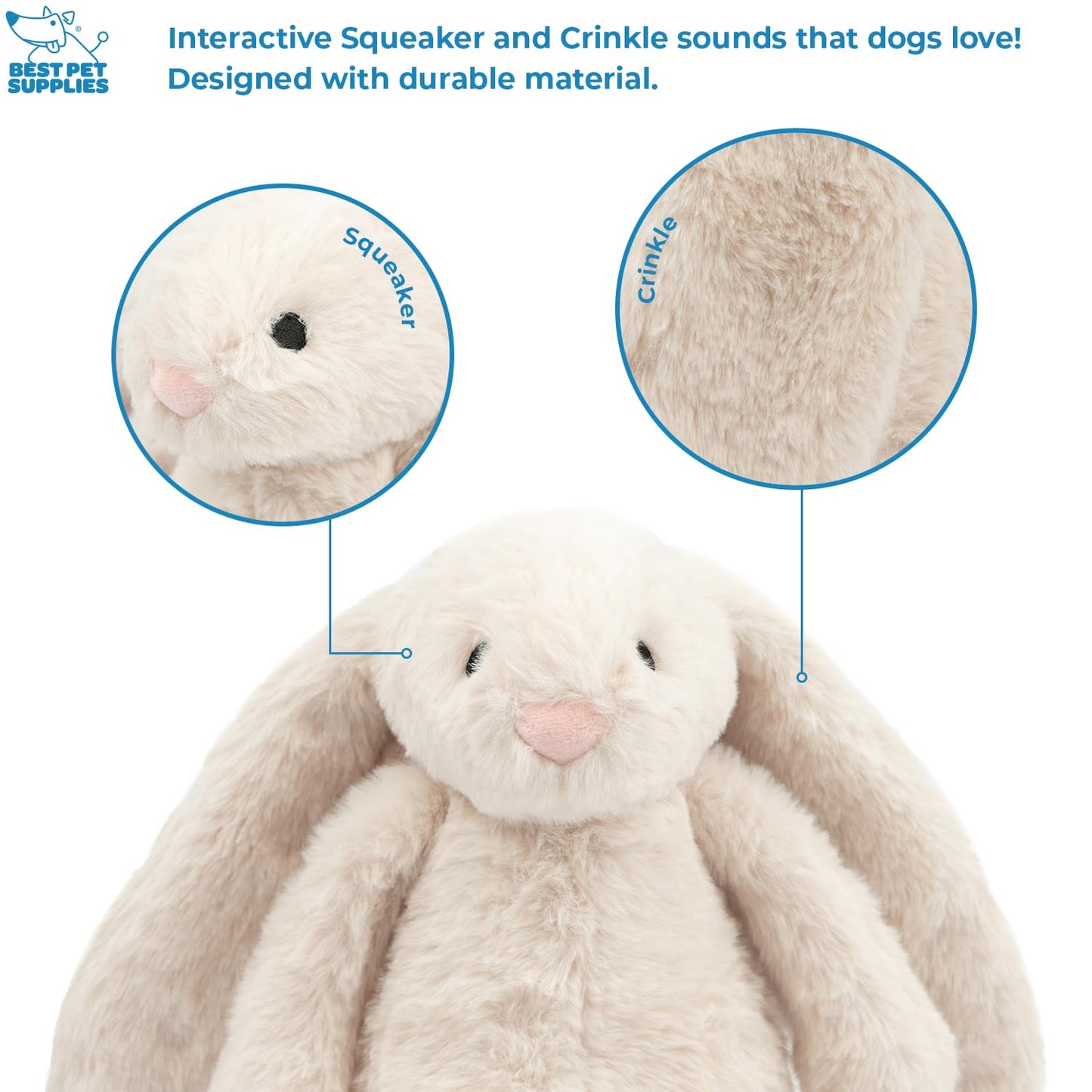Best Pet Supplies Interactive Squeaky Dog Chew Toy, Ideal Dog Toys for Chewers, Small, Medium & Large Dogs, and Fetch Lovers - Bunny (Beige), Large