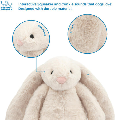 Best Pet Supplies Interactive Squeaky Dog Chew Toy, Ideal Dog Toys for Chewers, Small, Medium & Large Dogs, and Fetch Lovers - Bunny (Beige), Large