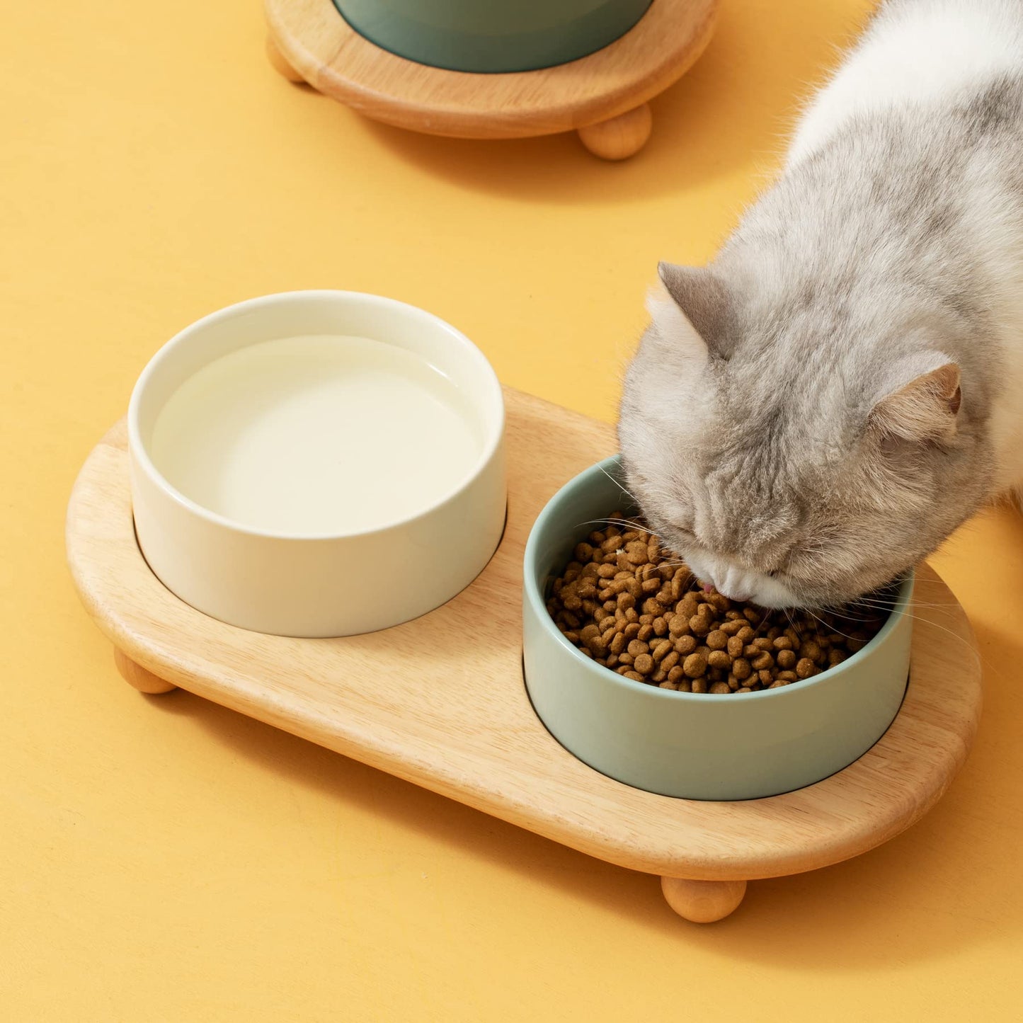 Havniva Ceramic Elevated Dog Bowls, Food and Water Bowls for Dogs, Puppy, Raised Dog Dish, Pet Feeder(6inch, 2 x Beige + Stand)