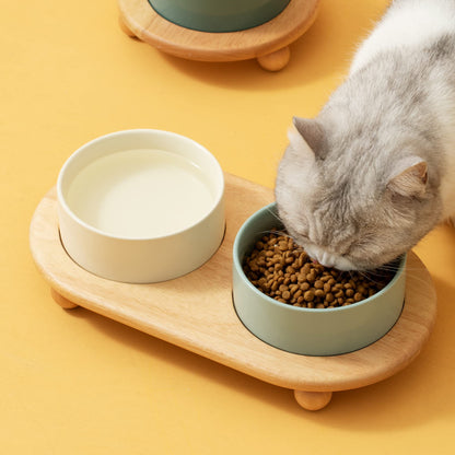 Havniva Ceramic Elevated Dog Bowls, Food and Water Bowls for Dogs, Puppy, Raised Dog Dish, Pet Feeder(6inch, 2 x Beige + Stand)