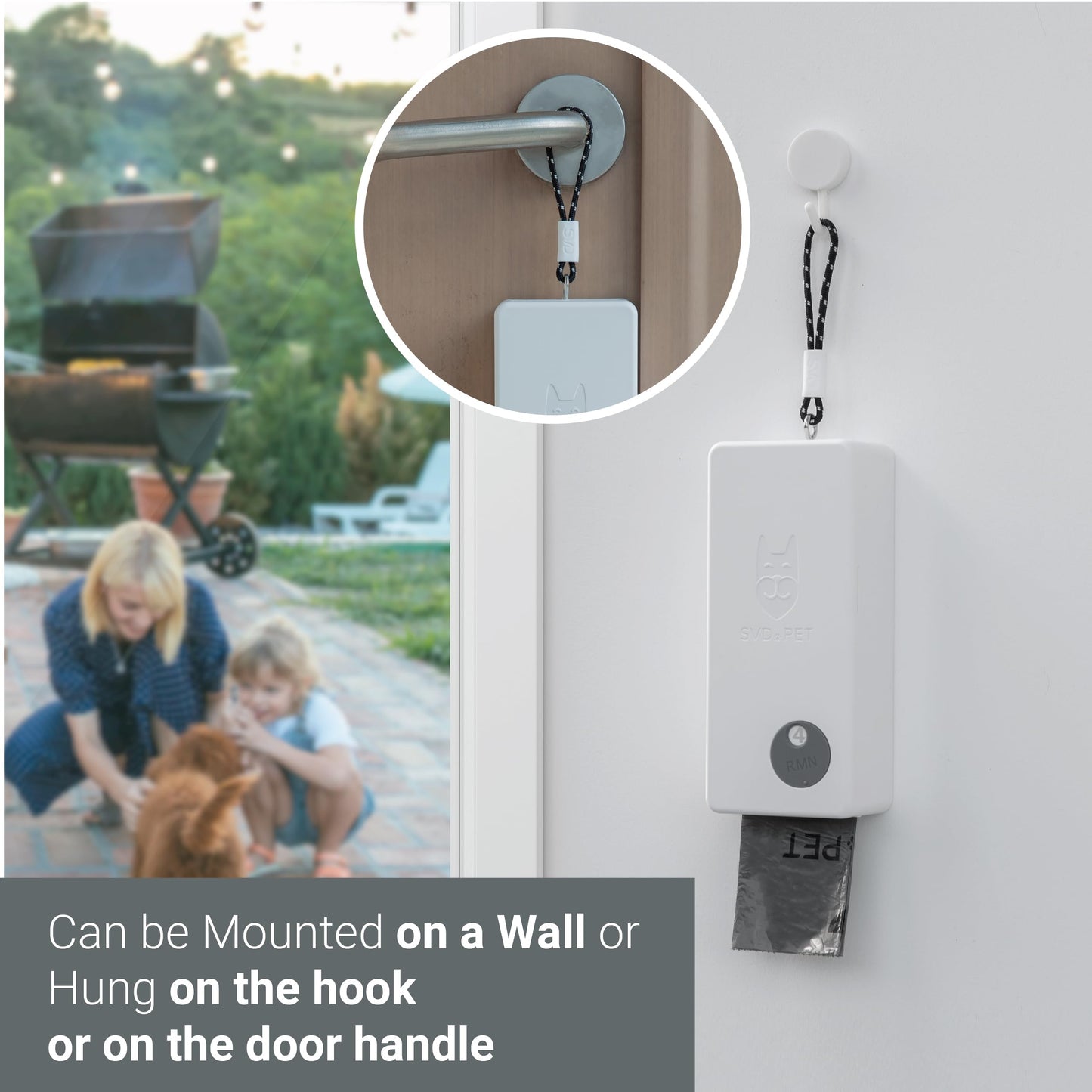 SVD.PET Dog Poop Bag Dispenser, Outdoor or Indoor Pet Waste Bag Dispenser Station, Wall Mount or Hanging with Strap. Easy to Refill Magnetic Cover (White, Dispenser only)