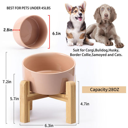 Petygooing Khaki Elevated/Raised 15°Slanted Ceramic Dog Bowl for Small and Medium Breeds, Tilted Anti Slip Pet Feeding Bowl,Food Water Dish with Stand for Cats and Dogs (28 OZ/3.6 Cups)
