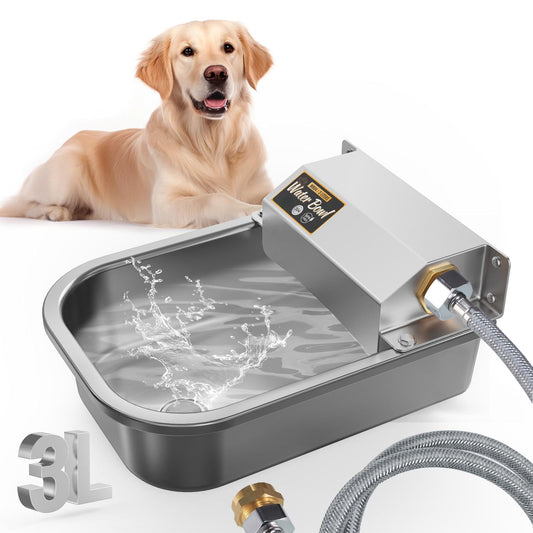 Automatic Water Dispenser for Dogs, Patented 3L Outdoor Dog Drinking Water Bowl, Stainless Steel Waterer Feeder Suitable for Chicken Livestock Animal,Fit 3/4'' GHT Faucet, Wall-Mounted, Easy to Clean