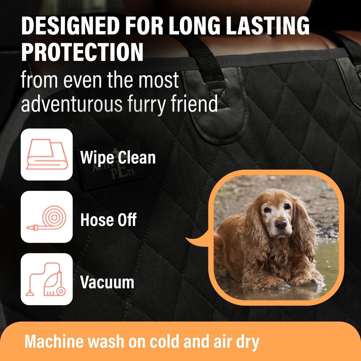 Active Pets Beige XL Dog Car Hammock Back Seat Cover, Waterproof Backseat Cover Protector for Truck Bench Rear of Sedans or SUVs, Essential Pet Supplies Vacuum or Wipe Clean, Machine Washable