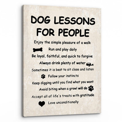 PHAMTE Funny Dog Lessons For People Wall Art,Funny Dog Saying Print Framed Canvas Painting Artwork Home Bedroom Living Room Girls Room Decor（11x14 Inch）