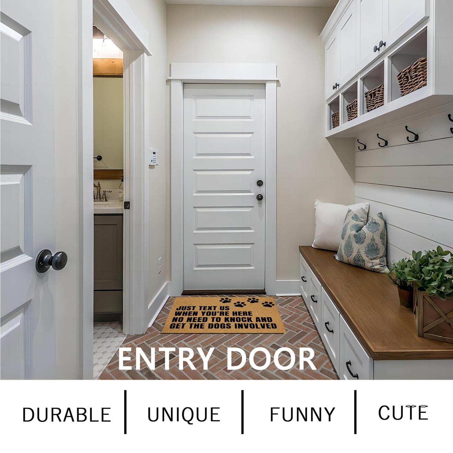Ayatow Door Mats Inside Indoor Non Slip for Outside Funny, Just Text Us When You're Here No Need to Knock and Get The Dogs Holiday Doormats for Outdoor Entrance Home 23.6" X 15.7", Front Entry Rugs
