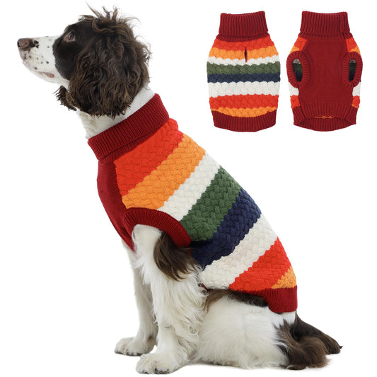 Kuoser Dog Sweater, Thermal Knitted Winter Clothes for Large Dogs, Dog Christmas Sweater Turtleneck Knitwear for Fall Winter, Warm Sweaters for Dogs, Puppy Holiday Pullover Pet Outfit, Red 2XL