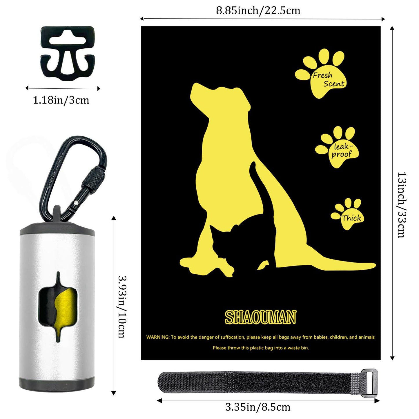 Metal Dog Poop Bag Holder 2-Pack w/Leash Clip|Durable Scratch-Resistant Aluminum|30 Bags+6 Accessories（Silver）