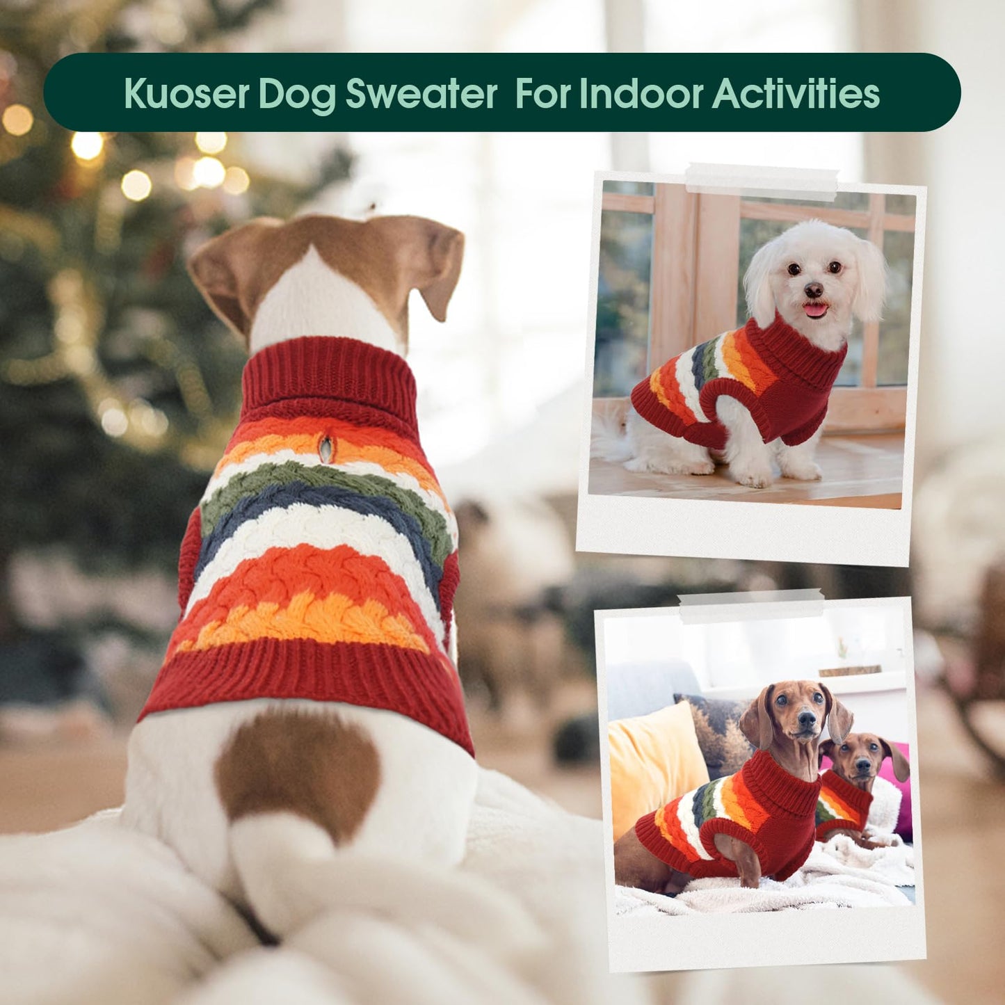 Kuoser Dog Sweater, Thermal Knitted Winter Clothes for Large Dogs, Dog Christmas Sweater Turtleneck Knitwear for Fall Winter, Warm Sweaters for Dogs, Puppy Holiday Pullover Pet Outfit, Red 2XL