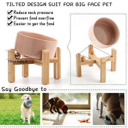 Petygooing Khaki Elevated/Raised 15°Slanted Ceramic Dog Bowl for Small and Medium Breeds, Tilted Anti Slip Pet Feeding Bowl,Food Water Dish with Stand for Cats and Dogs (28 OZ/3.6 Cups)