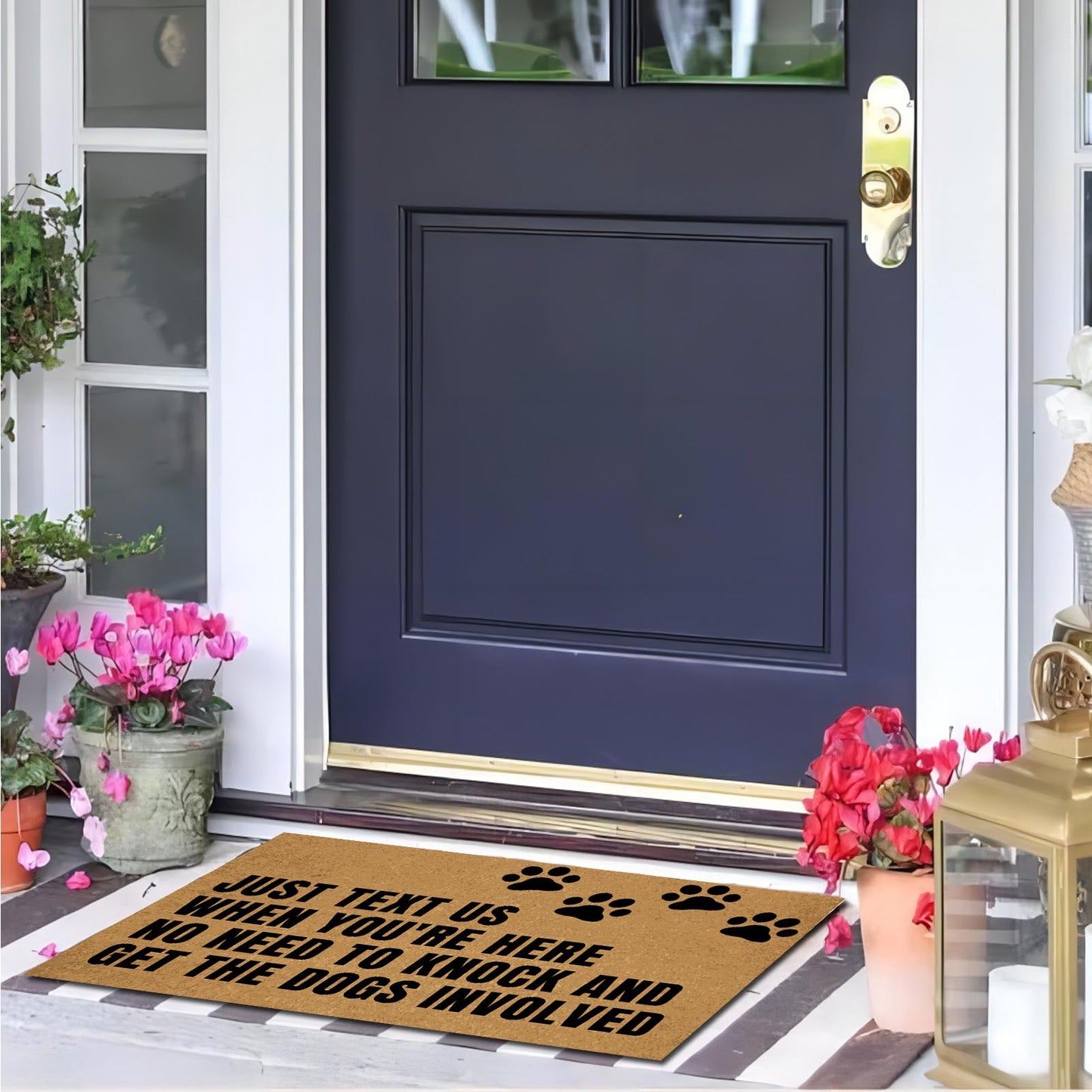 Ayatow Door Mats Inside Indoor Non Slip for Outside Funny, Just Text Us When You're Here No Need to Knock and Get The Dogs Holiday Doormats for Outdoor Entrance Home 23.6" X 15.7", Front Entry Rugs