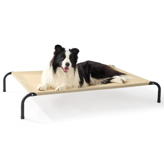Bedsure Outdoor Elevated Dog Bed Large Sized Dog, Portable Indoor & Outdoor Cooling Raised Cot Pet Hammock Bed with Skid-Resistant Feet, Frame with Breathable Mesh, Khaki, 49 inches