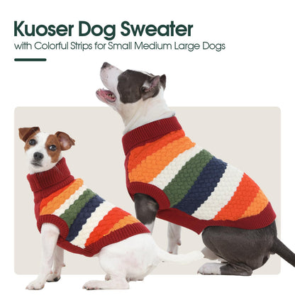 Kuoser Dog Sweater, Thermal Knitted Winter Clothes for Large Dogs, Dog Christmas Sweater Turtleneck Knitwear for Fall Winter, Warm Sweaters for Dogs, Puppy Holiday Pullover Pet Outfit, Red 2XL