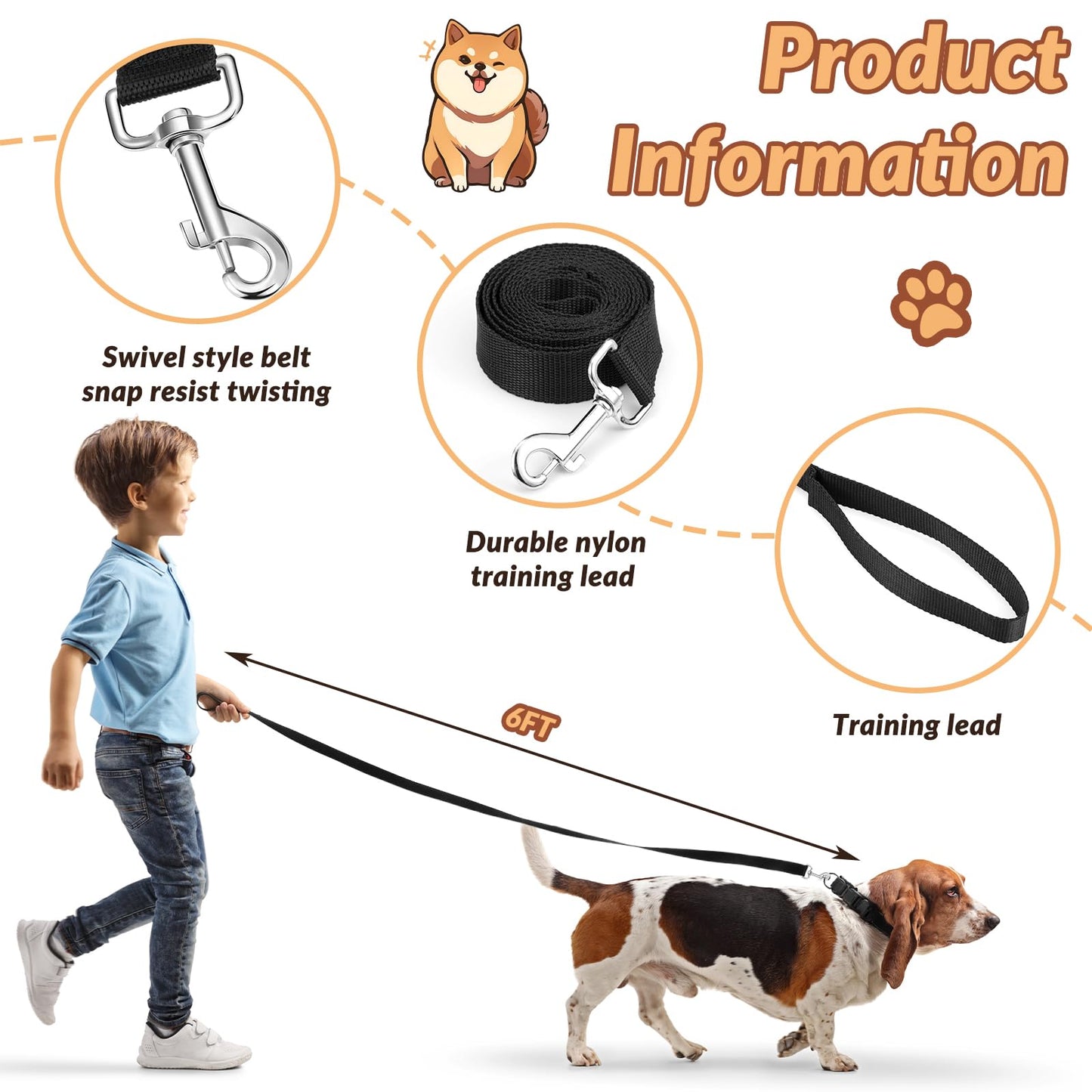 Sanwuta 9 Pack Nylon Dog Training Leash Bulk 6 ft Dog Leash for Small and Medium Puppy Traction Rope for Training, Play, Camping, or Backyard(Black)