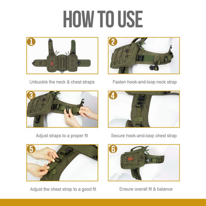 OneTigris Dog Backpack for Hiking Nylon Dog Harness Backpack with Side Pockets for Large Dog with 17"-23.5" Neck Girth and 25"-31" Chest Girth (Green, Medium)